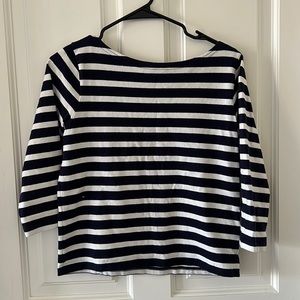 J.Crew Three Quarter Sleeve Navy Blue White Stripe Shirt
